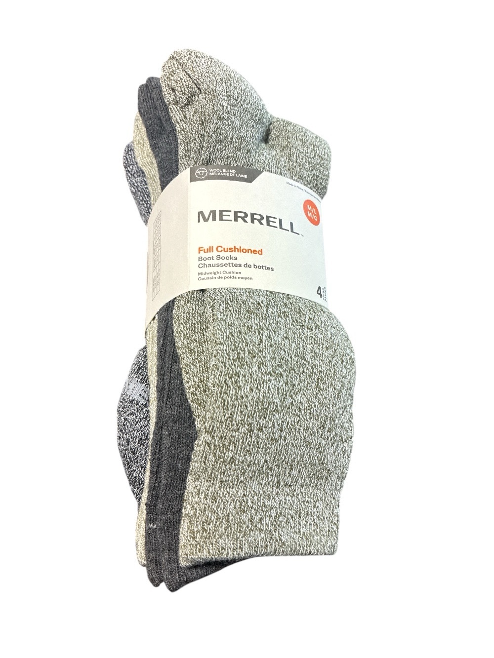 Merrell Full Cushioned Boot Socks - Heather Grey (4-Pack) M/L